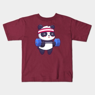 Cute panda lifting barbell Kids T-Shirt